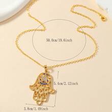 中东风格独特棕榈形蓝色吊坠项链，轻巧奢华锁骨链首饰 - 金色 - 查看 5