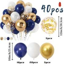 40 quả bóng bay cao su kim loại màu xanh nước biển, trắng và vàng - Bóng bay hoàn thiện bằng kim loại thanh lịch cho đám cưới, sinh nhật, lễ kỷ niệm và lễ tốt nghiệp | Bóng bay tiệc cao su, đồ trang trí sinh nhật - Hải quân - Xem 10