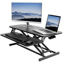 Height Adjustable Standing Desk 32" Wide Sit To Stand Converter Stand Up Desk Tabletop Workstation For Dual Monitor Riser -Black - Black - View 6