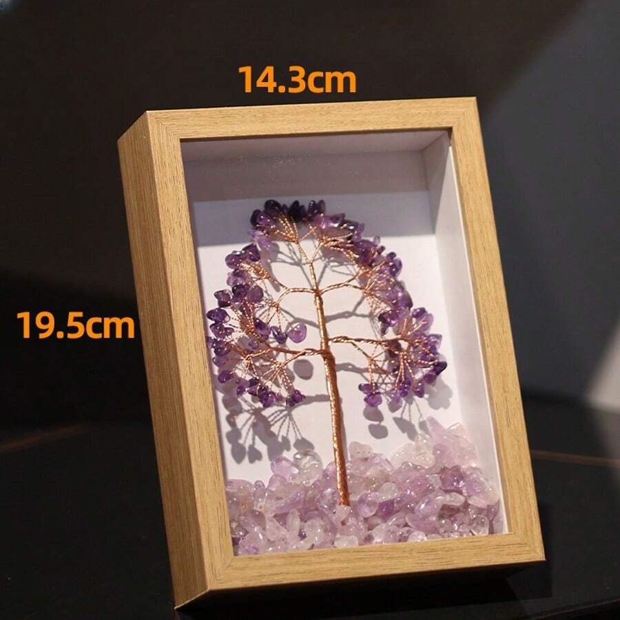 Cornice portafoto in pietra preziosa dei chakra fatta a mano, albero della vita in cristallo, cornice portafoto in quarzo rosa naturale, ornamenti, decorazione Feng Shui, albero dei soldi, cristallo curativo, energia positiva, regalo, dimensioni 7,6 x 5,6 pollici - Viola - Visualizzare 1