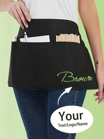 1pc Customized Unisex Polyester Apron With 3 Pockets, Short Half Waist Waiter Work Uniform For Kitchen Supplies, Hotel Restaurant Attendant Waist Apron, Kitchen Cooking Baking Bib Apron, Chef Apron, Kitchen, Bathroom, Home, Household Supplies, Multi-Functional, Ornamental, Exquisite, Stylish, High-Quality, Personalized, Unique, Ideal Gifts For Him, Tea Room, Home, Garden, Office, For Anniversaries, For Valentine's Day, For Mother's Day, For Father's Day, For Graduation, For Housewarming, Xmas Decoration,Home Room Decor Gifts