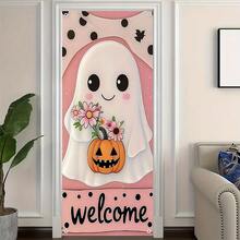 1pc Pink Halloween Door Decor, 70.87x35.43 Inch Cute Ghost Halloween Door Banner, Halloween Door Decoration, Halloween Background Decor Sign, Suitable For Home Door, Vintage Halloween Party Supplies - Multicolor - View 5