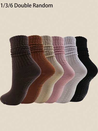 3pairs Candy Color Men & Women Thin Grip Dot Crew Socks, Anti-Slip, Moisture-Wicking, Fashionable Colored Dot Yoga Socks