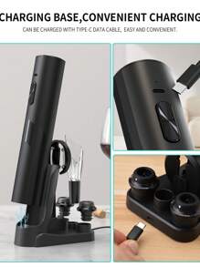 CLITON Rechargeable Wine Opener Electric Wine Bottle Opener 7-In-1 Wine Gift Set With Electric Vacuum Pump, Charging Station, Foil Cutter, Wine Aerator Pourer And 2 Wine Stoppers