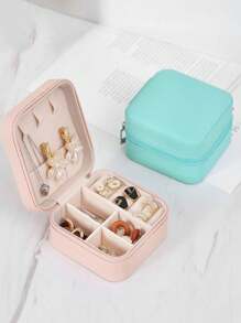 1PC Portable Jewelry Box ,Small PU Leather Travel Jewelry Storage Box, Elegant Organizer For Earrings/Necklaces/Rings Travel-Friendly Giftable Storage Case ,Jewelry Sorting Box For Women's Fashion Accessories, Birthday/Valentine's Gift Idea , Bridesmaid Gifts, Christmas Gifts, Halloween Gifts, Women Gifts, Wedding Gifts