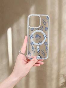GALLAPLE Blue & White Botanical Print Magnetic Phone Case, Minimalist Scandinavian Inspired,Durable And Dirt-Resistant Material With Wireless Charging Design,Compatible With IphoneX/XS/XSMAX/11/11pro/11promax/12/12pro/12promax/13/13pro/13promax/14/14plus/14pro/14promax/15/15plus/15pro/15promax/16/16plus/16pro/16promax - 藏蓝色 - 查看 3