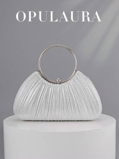 OpulAura 女士金属魅力晚宴包，奢华皮革手拿包，适合宴会、庆典、舞会、婚礼、伴娘、生日礼服配饰