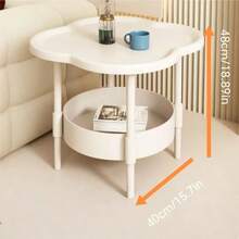 Simple & Modern Plastic Side Table - Stable & Durable Four-Leaf Clover Design Nightstand For Living Room, Study And Bedroom - White - View 2