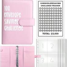 KKC 100 Envelopes Money Saving Challenge - A5 Money Saver Budget Binder Book With Cash Envelopes And Numbers, 100-Days Of Easy And Funny Ways To Save $5,050 Cash Envelope Challenge Binder - Hồng - Xem 1