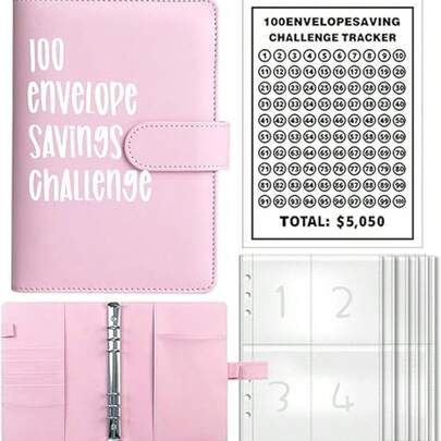 KKC 100 Envelopes Money Saving Challenge - A5 Money Saver Budget Binder Book With Cash Envelopes And Numbers, 100-Days Of Easy And Funny Ways To Save $5,050 Cash Envelope Challenge Binder