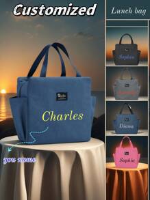 1pc Personalized Lunch Tote Bag, Waterproof, Portable, Insulated, Large Capacity Zipper Pouch, Suitable For School, Vacation, Commuting, Holiday/Birthday Gift For Girlfriend/Parents/Kids