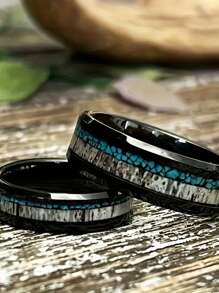 1pc 8mm Men's 201 Stainless Steel Ring With Black Wood And Turquoise - Elegant Modern Design, Durable Non-Plated Metal Ring, Anniversary Gift For Husband, Casual And Formal Jewelry, Layered Rings, Modern Jewelry, High Quality Craftsmanship, For Jewelry Lovers