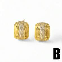 New Zirconia Stone-Decor Heart C-Shape Earrings/Ear Studs EZ64 For Women, Everyday Wear - Multicolor - View 10