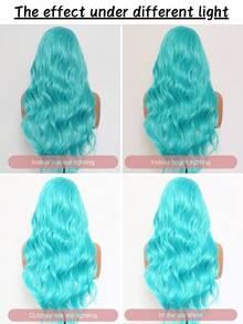 Peluca azul claro de 24 pulgadas con encaje frontal de 13x4, peluca de cabello largo, rizado y ondulado, hecha de fibras sintéticas de alta calidad resistentes al calor. Hermosa, de moda y sexy peluca de uso diario para mujer, ideal para fiestas, cosplay y uso diario. - Celeste - Ver 10