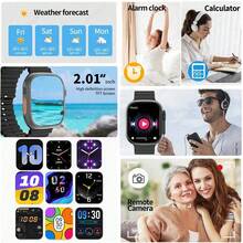 Microwear 2.01" Full Touch Screen Unisex Smart Watch - Outdoor Sports Fitness Watch, Supports Wireless Calling And Message Alerts, Multiple Sports Modes, Remote Camera/Music Control, Activity Tracker, Compatible With Android And IOS, 350mAh Battery, IPS Display, Alloy Case, Black