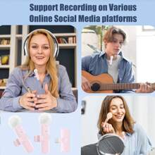 Wireless Lavalier Microphone With Noise Reduction Cover Plug-Play Professional Noise Reduction Recording Clip Mic Plug-Play 2.4G Ultra-Low Delay Built-In Noise Reduction Chip Working Time,Wireless Mic For PC,IOS, Andriod,Record Vlogs,Live Stream Pink