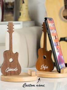 Custom Wooden Guitar Art Ornament, Cell Phone Holder, Engraved Name Desktop Decoration Birthday Gift For Guitar Lover, Stylish, Modern, Customized, Personalized, Unique For Him, Her, Boyfriend, Girlfriend, Dad, Mom, Family, Friends, Anniversary, Valentine's Day, Mother's Day, Homecoming, Christmas, Halloween, Ramadan, Birthday, Father's Day