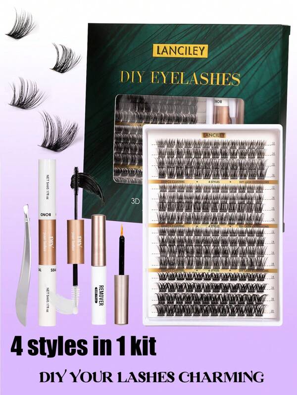 192 قطعة مجموعة عناقيد رموش فردية، طقم رموش عناقيد DIY، 4 أنماط مختلطة وأطوال مختلطة، طبيعية الإنحناء، كثيفة ناعمة رقيقة، شريط مع مزيل الرابط السهل التطبيق