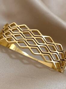 1 pièce Bracelet circulaire épais à maillons Bracelet en acier inoxydable géométrique pour femmes, Bracelet large doré pour empiler, bijou de fête d'anniversaire et usage quotidien