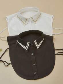 1 件女士多功能可拆卸黑白仿珍珠饰边项圈，百搭经典配饰