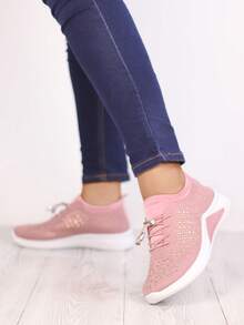 Zapatillas Deportivas Mujer Rosa - Tejido de Malla Transpirable con Strass, Cordón Ajustable Rápido, Suela Confortable, Estilo Casual Perfecto para Caminar y Actividades Diarias - Rosa - Ver 4