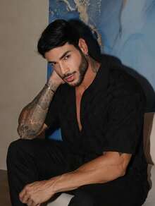 Men's Chic Lightweight Textured High Quality Autumn And Winter Knit Shirt - màu đen - Xem 2