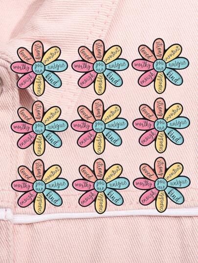 Juego de 3 a 9 piezas de broches de flores con citas motivadoras "Eres suficiente", "Digno", "Fuerte" - Broche decorativo para bolsos, ropa, regalo para amigos