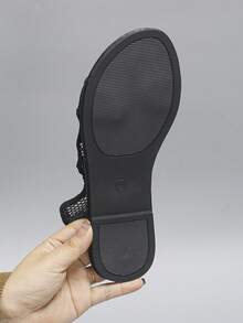 New Casual Women's Flat Sandals Solid Color Beach Elegant Casual Leisure Mesh Stitching Holiday Party Home Festival - Black - View 6