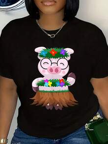 Crazy Print T-Shirt Soft,Breathable,Coquette Round Neck Short Sleeve 220g - Black - View 1