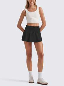 RUNONWHEELS 5 Short athlétique pour femme Taille haute Jupe à volants flottante Superposé pour Entraînement Course Tennis avec Poche Zippée