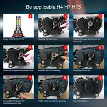 2pcs ROADSUN Car LED Headlight Bulbs H7 H4 H11 H13 9005/HB3 9006/HB4 9007 200W High/Low Beam 12V Universal For Vehicles, Batteries Not Included - 黑色 - 查看 9