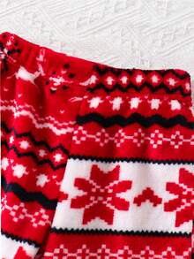 2 pezzi Set di top a maniche lunghe con girocollo e pantaloni con stampa di fiocchi di neve e renne, per bambini di 3-7 anni, adatto per vacanze, casual, studenti