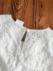 2 件套女童刺绣上衣和短裤，假日韩式时尚可爱优雅装 - 白色 - 查看 7