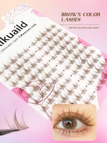 Rikuaild 100片卡通风格C型卷翘自然DIY浅棕色簇状假睫毛，棕色短柄透明睫毛，可爱卡通眼妆效果，适合日韩卡通风格眼妆，睫毛簇，单根睫毛，假睫毛 - D - 查看 6
