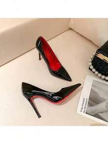 Women's Summer Red-Bottomed Stiletto Heels Pure Desire Style Single Shoes Casual Versatile Commuting High-Heeled Single Shoes - 黑色-9cm - 查看 1