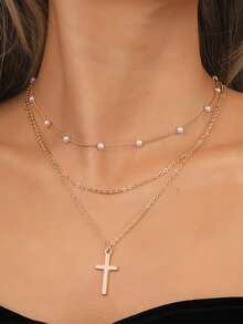 1 件 18k 镀金串珠珍珠项链，便宜个性串珠项链波西米亚风珠宝吊坠项链 J 时尚颈链夏季海滩西部珠宝女士配饰女士项链适合日常佩戴和送给朋友的节日礼物