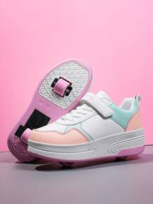 时尚新款儿童拼色带轮运动鞋，可拆卸低帮休闲溜冰鞋，适合运动，男孩和女孩 - 白色 - 查看 4