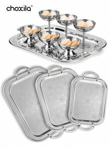 choxila 1 件/3 件银色花卉图案托盘带手柄，甜点杯储存托盘，装饰托盘，上菜托盘，餐盘，下午茶、家庭聚会、卧室、露营、酒店、办公室的家居生活必需品