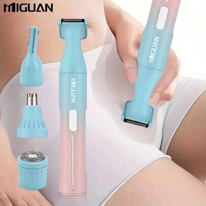 4-In-1 Professional Grooming Kit, USB Rechargeable Nose/Ear Hair Trimmer, Beard/Eyebrow Razor, Women's Personal Care Tools, 500mAh Battery Capacity