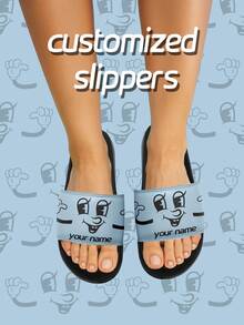 [Customizable Names] Men's Smiling Face Pattern Personalized Slippers, Summer Couple Casual Anti-Slip Beach Sandals, Customized Slides Suitable For Men - Multicolor - View 4