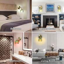 1 Đèn Treo Tường Màu Xanh Lá Cổ Điển, Đèn Tường Sạc Được Điều Khiển Từ Xa, Chụp Đèn Thủy Tinh Hình Hoa, Đèn Treo Tường Bằng Đồng Có Thể Điều Chỉnh 180° Với 15 Màu Sắc, Thích Hợp Cho Phòng Ngủ, Phòng Khách, Cửa Ra Vào - màu xanh lá - Xem 2