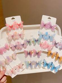 12 件彩色蝴蝶发夹，飘逸森林女孩风格发饰，爪夹，发夹，发夹，发夹，学校用品 - 多色 - 查看 3