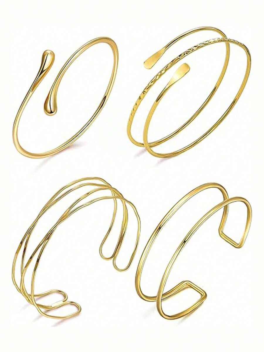 4 Stücke/Set europäischer Stil Damen verstellbar offenes Metall Hohldraht Kreuz Wassertropfen geometrisches Armband - 4-teiliges Set - Übersicht 1