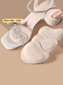 QKC 2 Pcs Of Beige Cowhide Front Foot Pads, Suitable For Sandals And High Heels - Non Slip, Self-Adhesive Insoles, Enhance Grip, Comfortable For Daily Wear