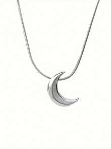 新月形不锈钢吊坠项链，防过敏，银色链条，珠宝礼物 - 彩色 - 查看 6