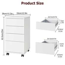 Mobile Filing Cabinet With 4 Drawers, Under Desk Filing Cabinet With Wheels, Office Cabinet For Home And Office, White/Black, 33 X 39 X 63.5 Cm - 白色 - 查看 6