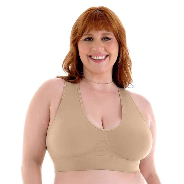 Sutiã Top Nadador Plus Size com Bojo  Sem Costura Zee Rucci  Simples    Casual-Confortável    Nenhum