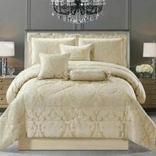 Gold Bedspread Set Damask Jacquard Design With Matching Cushions Curtains - 1 - View 5