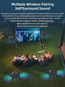 ZEALOT ZE21 250W Wireless Speaker, Outdoor Portable, Bluetooth Speaker, 48000mAh Long Battery, With RGB Color Lights, Up To 8 Hours Of Playback Time, Supports Mobile Phones/Tablets/TVs. Compatible With SD Card/USB/AUX, Serial Pairing Function, Suitable For/Car/Outdoor/Camping/Beach/Party - Black - View 10