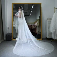 1 Peça Véu de Noiva Luxuoso Muito Enfeitado com Decoração de Pérola Sintética, Cauda de Catedral, Acessório de Casamento
